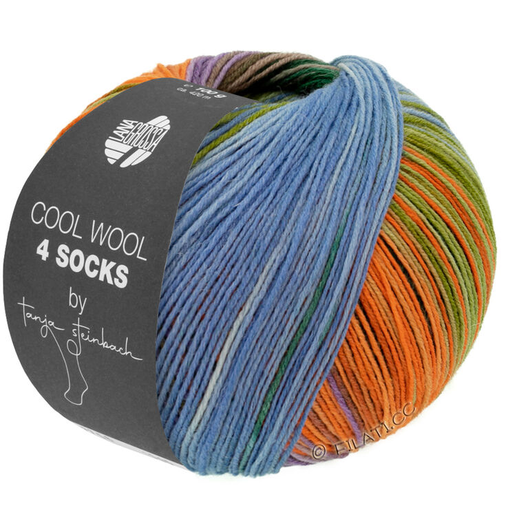 Lana Grossa COOL WOOL 4 SOCKS PRINT II | 7791-vert noir/beige/pourpre/orange/vert jaune/bleu comme violettes