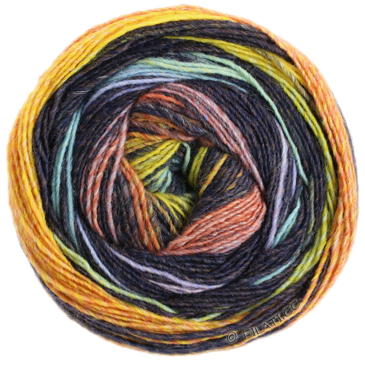 Lana Grossa GOMITOLO BENE | 751-saumon/brun noir/jaune/kaki/bleu gris