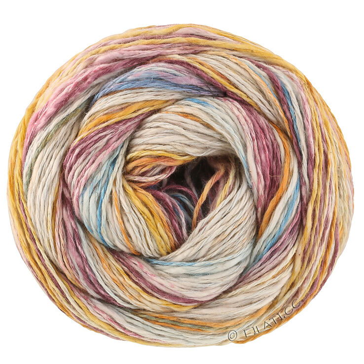 Lana Grossa GOMITOLO CALIFORNIA | 3046-bleu tendre/bleu ciel/ocre/jaune safran/mûre/baies