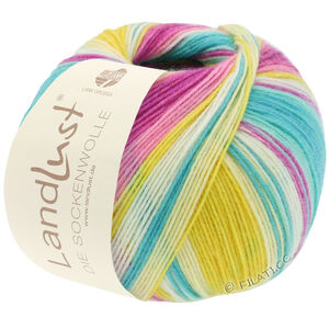 Lana Grossa LANDLUST DIE SOCKENWOLLE | 113-jaune citrus/pétrole clair/fuchsia/orchidée/écru/gris agate rayé