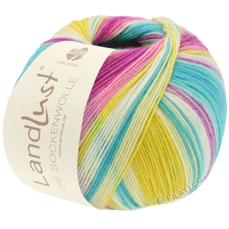 Lana Grossa LANDLUST DIE SOCKENWOLLE | 113-jaune citrus/pétrole clair/fuchsia/orchidée/écru/gris agate rayé
