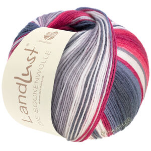 Lana Grossa LANDLUST DIE SOCKENWOLLE | 119-gris argent/gris moyen/gris foncé/rouge oriental/rouge tomate/écru rayé