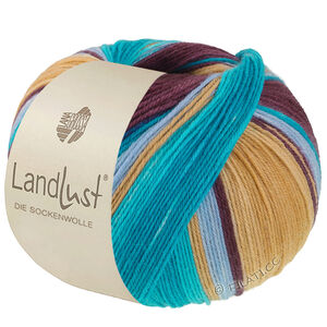 Lana Grossa LANDLUST DIE SOCKENWOLLE | 134-bleu clair/jaune sable/turquoise/pétrole/mûre rayé