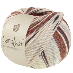 Lana Grossa LANDLUST DIE SOCKENWOLLE | 726-brun noir/brun gris/écru/beige clair/bleu nuit/rouge foncé/gris clair rayé