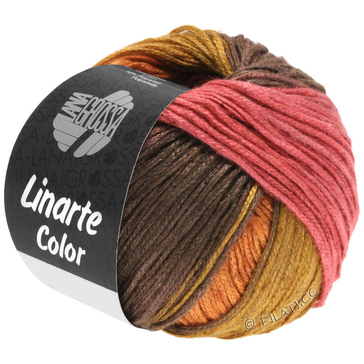 Lana Grossa LINARTE Color | 213-framboise/orange pastel/jaune moutarde/brun