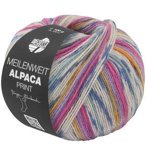 Lana Grossa MEILENWEIT 6-FACH 150g Alpaca Print | 1109-fuchsia/pourpre/violet/jaune safran/blanc/bleu gris/jean