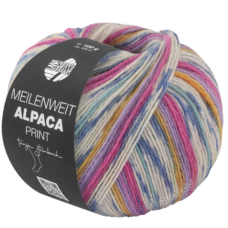 Lana Grossa MEILENWEIT 6-FACH 150g Alpaca Print | 1109-fuchsia/pourpre/violet/jaune safran/blanc/bleu gris/jean