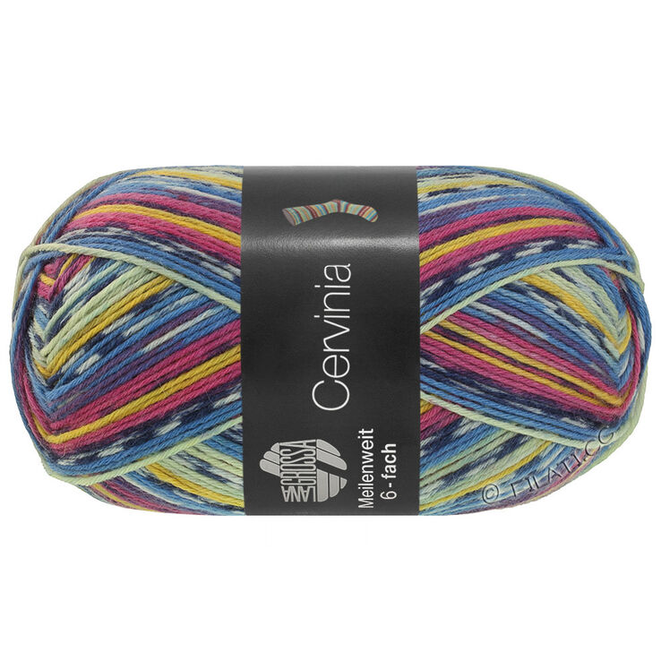 Lana Grossa MEILENWEIT 6-FACH 150g Cervinia | 9754-fuchsia foncé/bleu foncé/blanc/bleu/jaune pâle/jaune vitellus