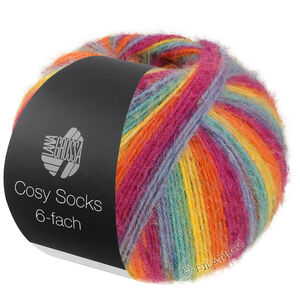 Lana Grossa MEILENWEIT 6-FACH 150g Cosy Socks Multi Stripes | 2201-bleu fumé/turquoise/jaune/orange/fuchsia