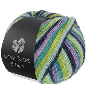 Lana Grossa MEILENWEIT 6-FACH 150g Cosy Socks Multi Stripes | 2202-lavande/bleu noir/turquoise/pistache/vert opale