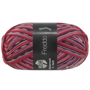 Lana Grossa MEILENWEIT 6-FACH 150g Freddo | 9740-gris foncé/blanc/bourgogne/rouge/rose gris/mauve