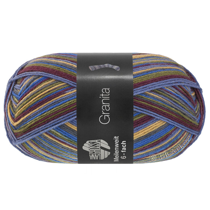 Lana Grossa MEILENWEIT 6-FACH 150g Granita | 9732-bleu/olive foncé/brun chocolat/bleu jean//gris foncé