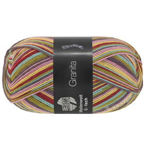 Lana Grossa MEILENWEIT 6-FACH 150g Granita | 9735-turquoise/olive/gris foncé/rose/jaune/brun foncé