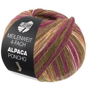 Lana Grossa MEILENWEIT 100g Alpaca Poncho | 2728-vert mousse/violet rouge/écru/orange/brun
