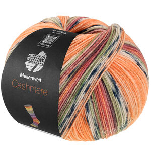 Lana Grossa MEILENWEIT 100g Cashmere Pista | 141-orange/gris clair/gris foncé/orange brun/vert clair/bruyère/mûre/brun gris rayé