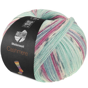 Lana Grossa MEILENWEIT 100g Cashmere Pista | 142-menthe/turquoise/blanc/gris/bleu clair/fuchsia rayé