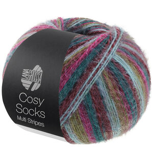 Lana Grossa MEILENWEIT 100g Cosy Socks Multi Stripes | 158-pétrole/fuchsia foncé/olive/turquoise menthe/rouge foncé