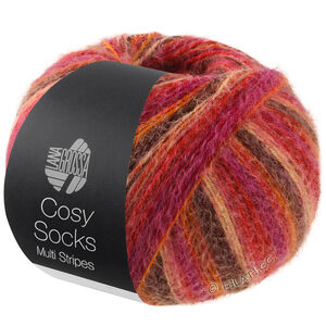 Lana Grossa MEILENWEIT 100g Cosy Socks Multi Stripes | 159-rouge/fuchsia/orange/brun foncé/saumon