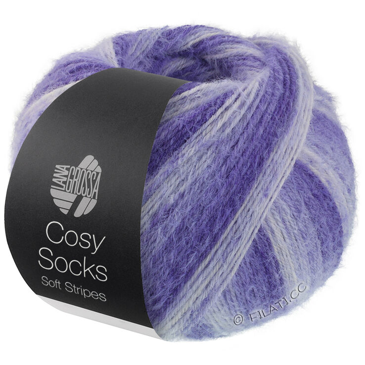 Lana Grossa MEILENWEIT 100g Cosy Socks Soft Stripes | 101-violet bleu/bleu comme violettes/Violet pâle/blanc