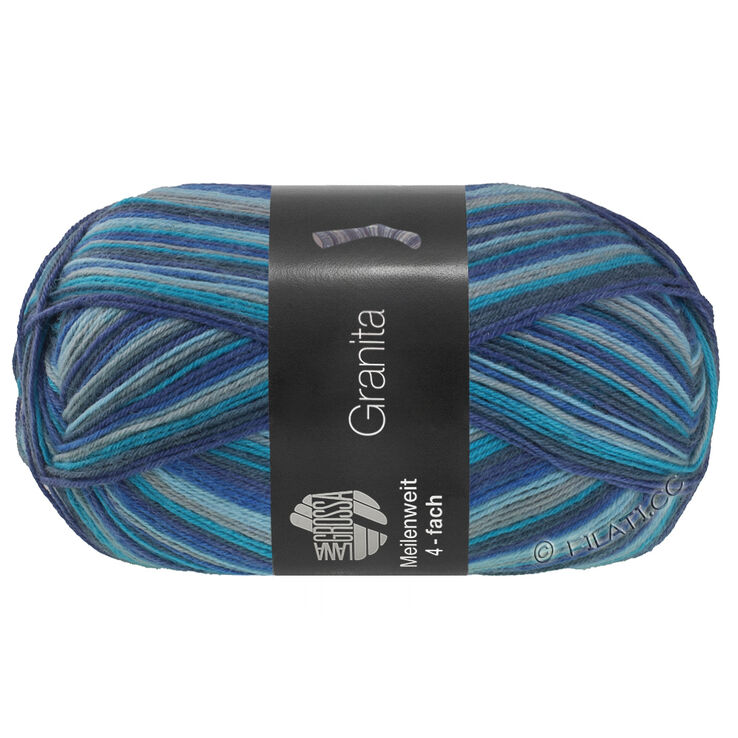 Lana Grossa MEILENWEIT 100g Granita | 1803-bleu d'encre/bleu pastel/gris clair/bleu azur/gris foncé/bleu acier