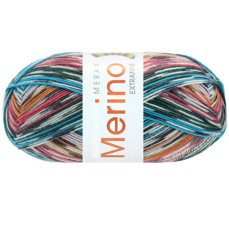 Lana Grossa MEILENWEIT 100g Merino Extrafine Meran | 2581-gris clair/anthracite/orange/rose/turquoise/vert bouteille/framboise