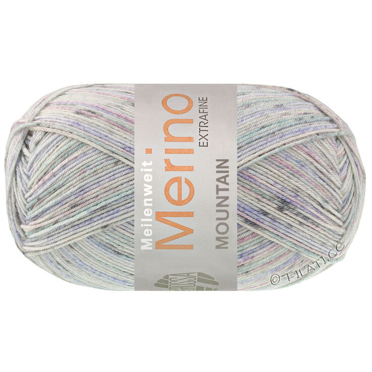 Lana Grossa MEILENWEIT 100g Merino Extrafine Mountain | 7601-bleu/lilas/menthe/gris clair/gris foncé rayé