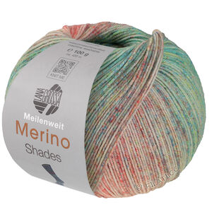 Lana Grossa MEILENWEIT 100g Merino Extrafine Shades | 7229-rouge saumon/crème/vert turquoise/vert jaune