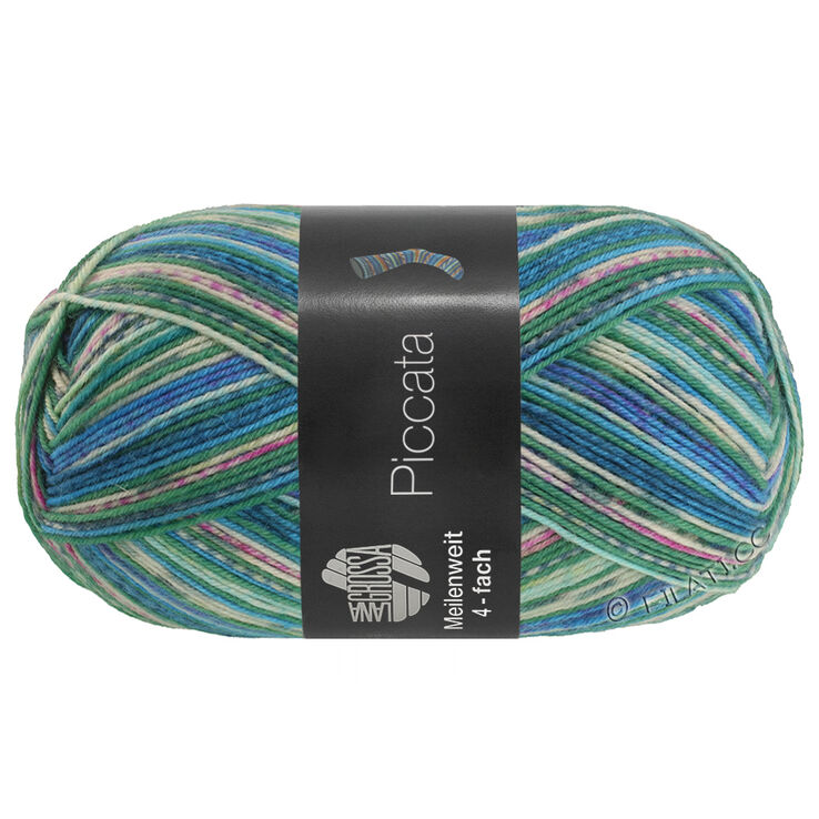 Lana Grossa MEILENWEIT 100g Piccata | 4802-vert/écru/turquoise menthe/centaurée/bleu d'encre/gris foncé/lilas