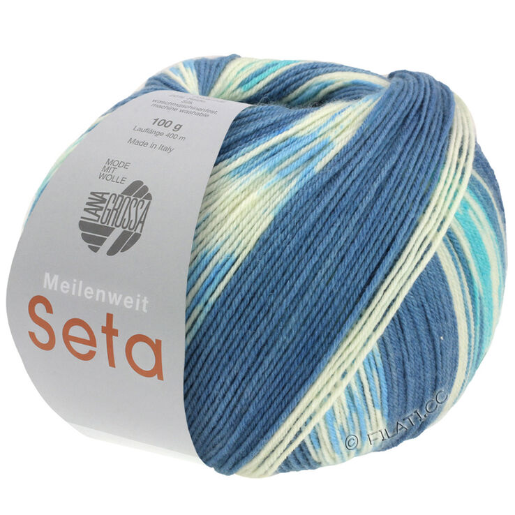 Lana Grossa MEILENWEIT 100g Seta Adriana | 3241-pétrole/blanc/turquoise/bleu gris/bleu clair