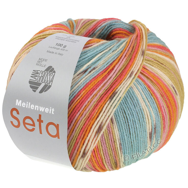 Lana Grossa MEILENWEIT 100g Seta Giappone | 3381-turquoise menthe/écru/moutarde/framboise/lilas/mauve