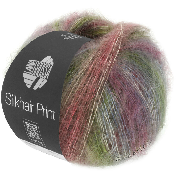 Lana Grossa SILKHAIR PRINT | 401-vert mousse/taupe/bleu gris/vieux rose/beige