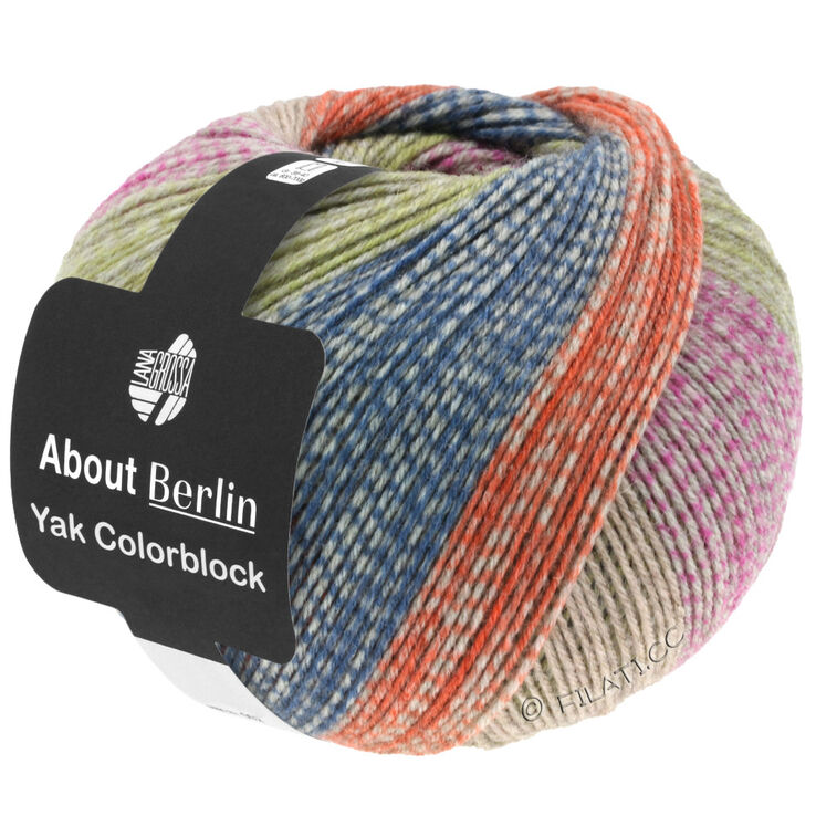 Lana Grossa MEILENWEIT 100g Yak Colorblock (ABOUT BERLIN) | 631-rose vif/gris/orange/jean/vert jaune chiné