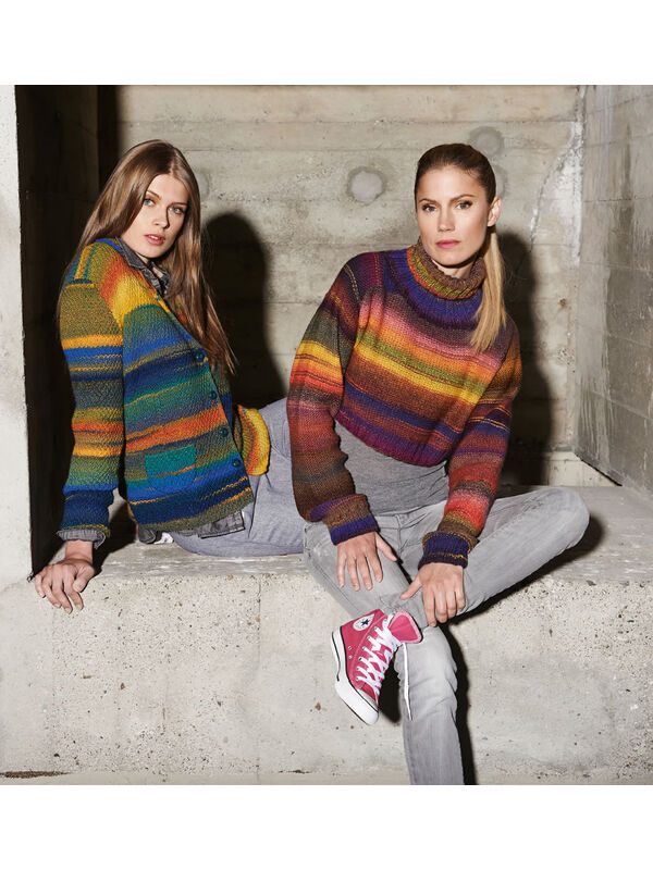 Lana Grossa PULL COURT RAGLAN EN JERSEY ENVERS Cinque Multi