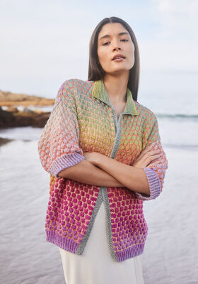 CARDIGAN EN MOTIF À PETITS RONDS Cotonella de Lana Grossa