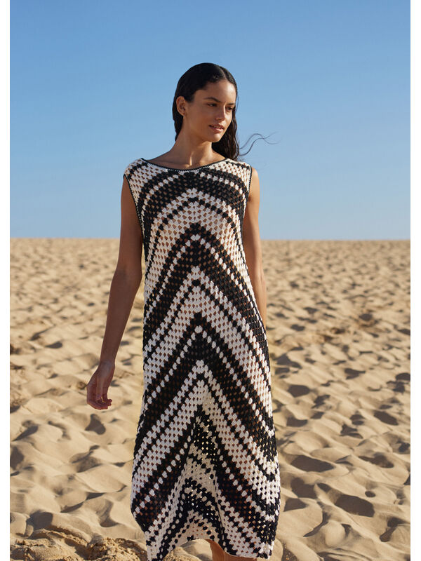 Lana Grossa ROBE MAXI EN MOTIF DE BRIDES AJOURÉES DÉCALÉES Elastico