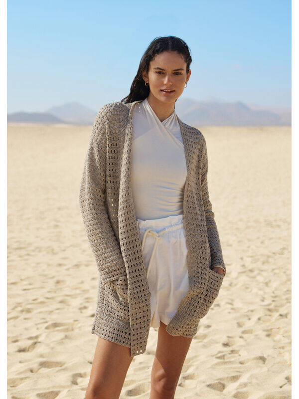Lana Grossa CARDIGAN EN MOTIF DE BRIDES AJOURÉES Linissimo