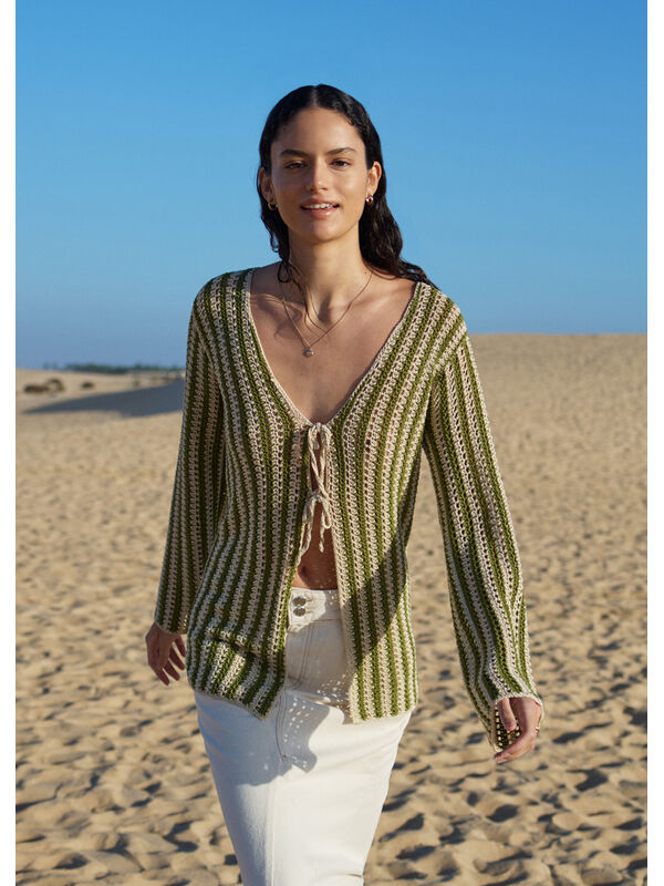Lana Grossa CARDIGAN EN MOTIF AJOURÉ CROCHETÉ À L´HORIZONTALE Solo Lino