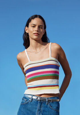 TOP RAYÉ EN MAILLES SERRÉES Cotone & Elastico de Lana Grossa