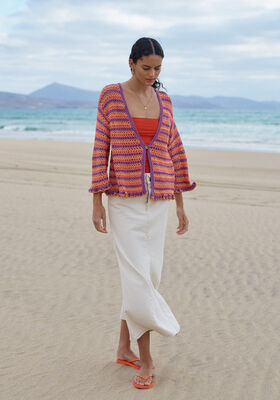 CARDIGAN RAYÉ EN MOTIF DE BRIDES AJOURÉES Alta Moda Cotolana de Lana Grossa