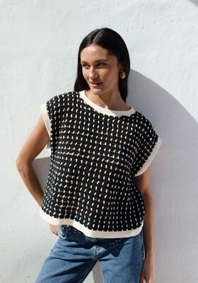 TOP EN MOTIF A CARREAUX EN BRIDES Elastico de Lana Grossa