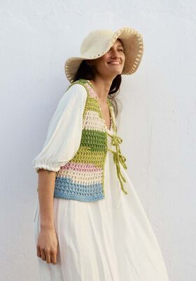 VESTE EN FILET AU CROCHET Natural Cotton de Lana Grossa
