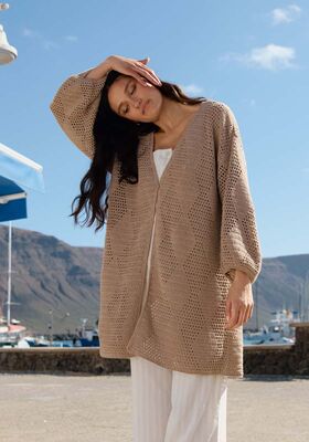 CARDIGAN LONG A MOTIF AJOURE A LOSANGES Alta Moda Cotolana de Lana Grossa
