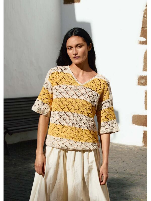 Lana Grossa PULL A ENCOLURE EN V EN BRIDES ET MOTIF A LOSANGES AJOURES Landlust Baumwolle