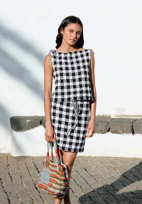 TOP A MOTIF A CARREAUX EN BRIDES Solo Lino & Ecopuno de Lana Grossa