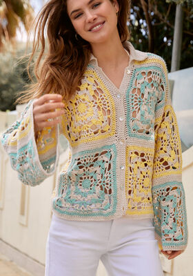 VESTE A GRANDS MOTIFS CARRÉS Cotonella de Lana Grossa