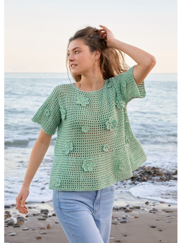 Lana Grossa PULL MOTIF FILET AVEC FLEURS Cotonella