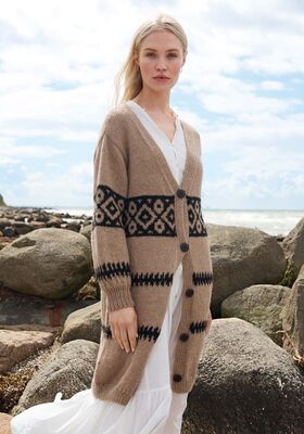 CARDIGAN LONG Natural Lama Chunky de Lana Grossa