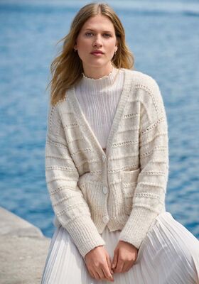 CARDIGAN À RAYURES EN MOTIF AJOURÉ Natural Alpaca Pelo de Lana Grossa