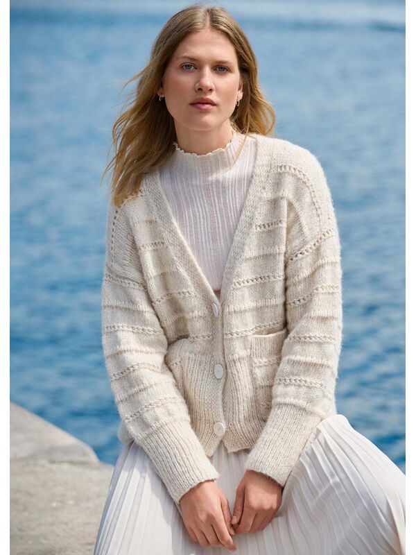 Lana Grossa CARDIGAN À RAYURES EN MOTIF AJOURÉ Natural Alpaca Pelo