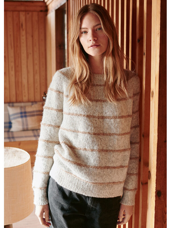 Lana Grossa PULL À RAYURES AVEC UNE PATTE RONDE Natural Alpaca Pelo